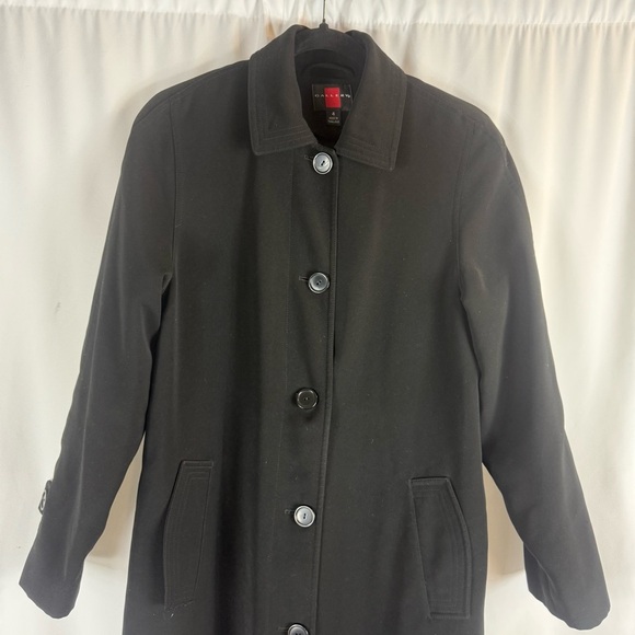 Gallery Womens Long Sleeve Button Front Black Long Trench Coat Jacket Size:4 - Picture 3 of 16